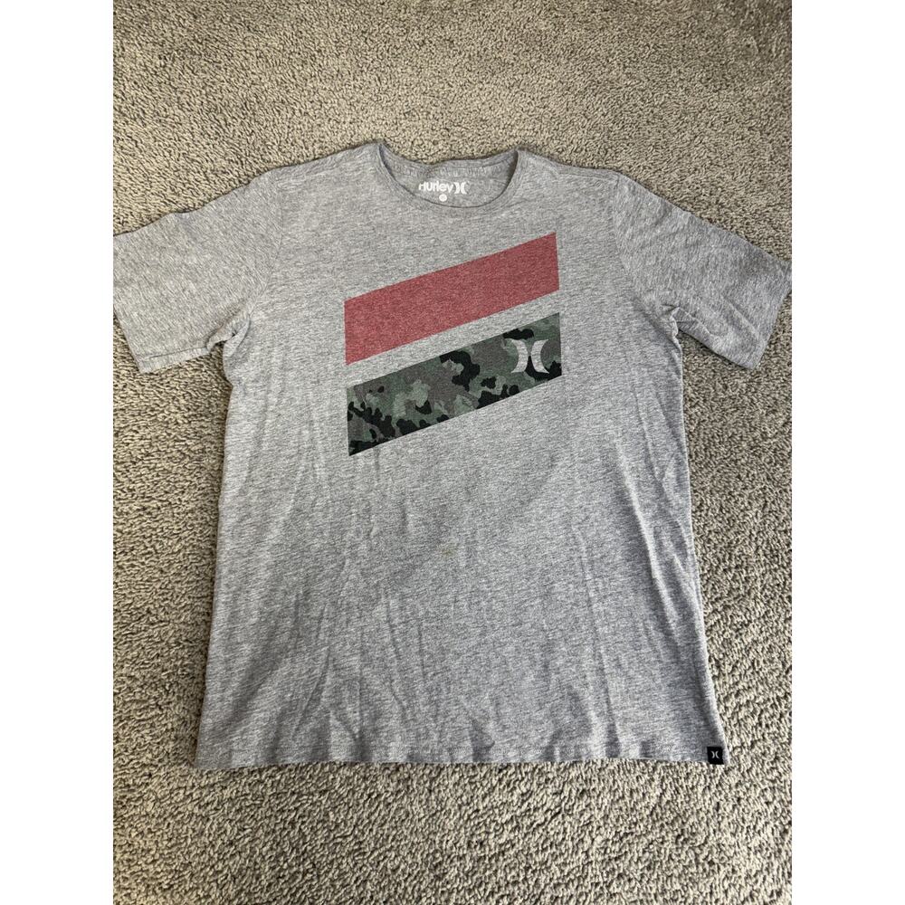 Hurley Shirt Boys XL Gray Camo Stripe Graphic Crewneck Tagless Jersey Top